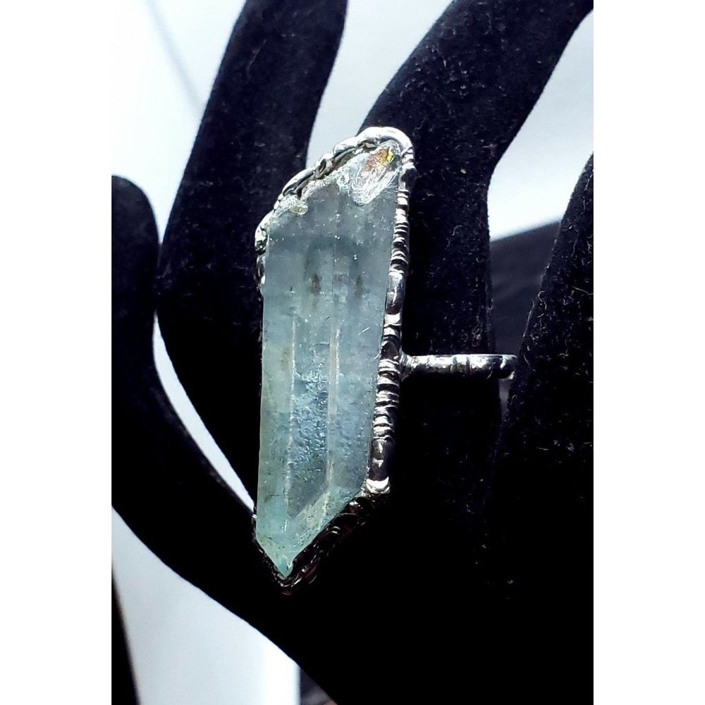 Blue Aura Quartz Crystal Statement Ring Goth Silv… - image 6
